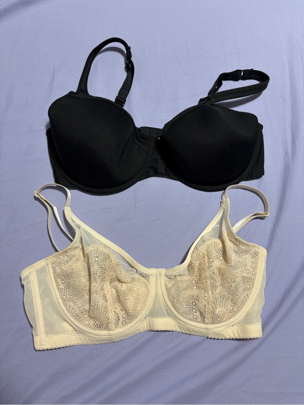 Bundle of 2 Bras Size 38C Lace Beige & Black Underwire Bras